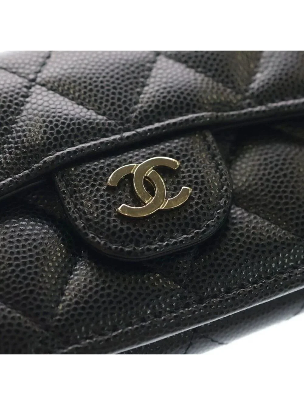 Chanel Quilted Caviar Leather Classic Small Flap Wallet Trifold Compact Black